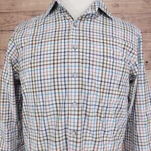 Rodd & Gunn Shirt Mens Medium Blue Plaid Long Sleeve Button Up Italy Sports Fit